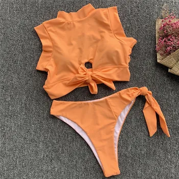 Naujas Aukšto juosmens Bikini 2020 M. Moteris Bandeau maudymosi kostiumėlį Moteris Aukštos sumažinti maudymosi kostiumėliai, Rišti bikini komplektas Tuščiaviduriai iš Bather Maudymosi Kostiumas