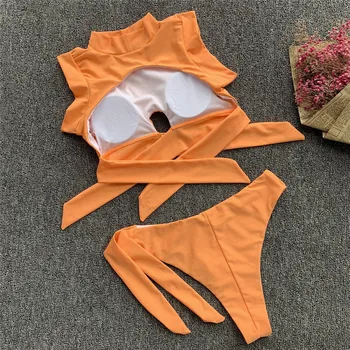 Naujas Aukšto juosmens Bikini 2020 M. Moteris Bandeau maudymosi kostiumėlį Moteris Aukštos sumažinti maudymosi kostiumėliai, Rišti bikini komplektas Tuščiaviduriai iš Bather Maudymosi Kostiumas