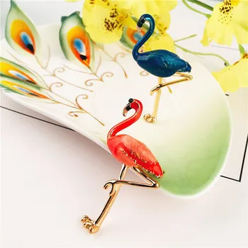 Naujas Dizainas Flamingo Lydinio Raudona Mėlyna Emalį Paukščių Sagės Moterų, Vyrų Metalo Gyvūnų Sagės, Segtukai, Pokylių Broche Dovana Šalikas Sagtis