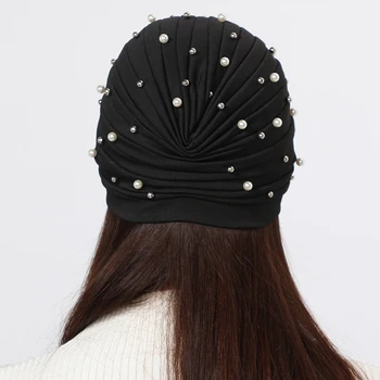 Naujas Elegantiškas, Kristalų, Perlų Turbaną Bžūp Ruched Rišti Turbaną Skrybėlę, Moteris Musulmonų Hijab IslamicHead Šalikas Ponios Galvos Wrap