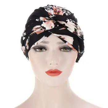 Naujas Granulių Spausdinti Gėlių Kryžiaus Šilkiniai Mazgas Turbaną Kepurės Vėžio Chemo Kepuraitė Skarelės galvos Apdangalai Headwrap Plaukų Slinkimas Bžūp Moterims