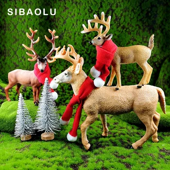Naujas Kalėdų Elnias Medžio Šalikas Briedžių statulėlės Gyvūnų modelio, žaislų rinkinys namų dekoro miniatiūriniai pasakų sodo puošmena šiuolaikinės priedai