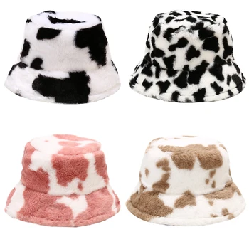 Naujas Mados Žiemą Karvės Pieno Spausdinti Kibirą Kepurės Moterims, Vyrams, Šilto Kailio, Vilnos korėjos Panama Kelionės Žvejys Skrybėlę Streetwear шапка