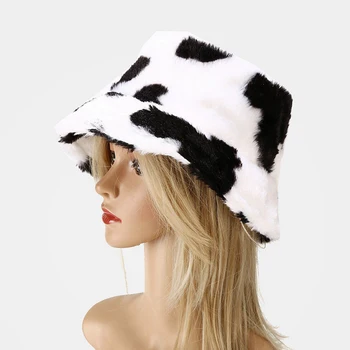 Naujas Mados Žiemą Karvės Pieno Spausdinti Kibirą Kepurės Moterims, Vyrams, Šilto Kailio, Vilnos korėjos Panama Kelionės Žvejys Skrybėlę Streetwear шапка