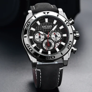 Naujas MEGIR vyriški Žiūrėti Armijos Sporto Chronograph Analoginis Kvarciniai Laikrodžiai Odinis Dirželis, Vandeniui atsparus Laikrodis Vyrams Relogios Laikrodis 2020 m.