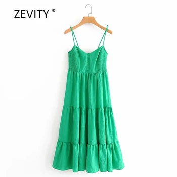 Naujas Moterų mados vientisos spalvos elastinga plisuotos žalias diržas suknelė Ponios spageti dirželis raukiniai vestidos chic 