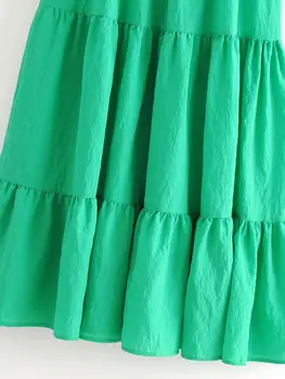 Naujas Moterų mados vientisos spalvos elastinga plisuotos žalias diržas suknelė Ponios spageti dirželis raukiniai vestidos chic 