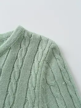 Naujas Moterų Mados Yra Apvaliu kaklu ir ilgomis rankovėmis, Paltai Moterų Universalus Slim vientisos Spalvos Trumpas Twist Megztiniai ilgomis Rankovėmis Megztinis