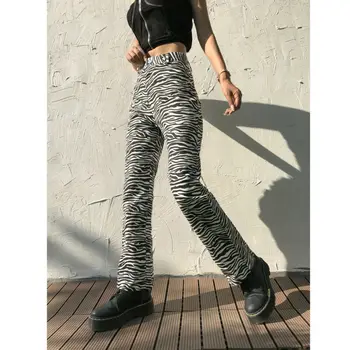 Naujas Moterų Zebra Spausdinimo Ilgos Kelnės Aukštu Juosmeniu Platus Sudegintasis Kojų Kelnės Laisvi Sporto Kelnės Mados Ziajać Streetwear