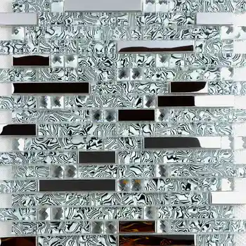 Naujas, nerūdijančio plieno, metalų, kristalų, stiklo mozaikos plytelių juosmens veidrodis, fonas, tapetai, dušas, virtuvė backsplash apdaila