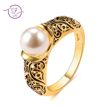 Naujas, Sukurtas Perlų Vestuvių Žiedai Moterims Aukso Spalvos Papuošalai Žiedas Dalyvavimo Šalies Fine Jewelry Moterų Anel Dovanos, Didmeninė