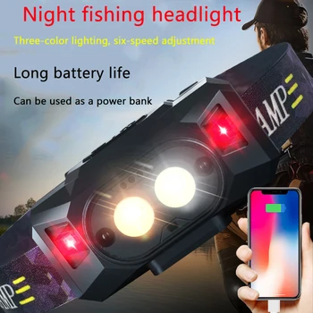 Naujas Super Ryškus LED Jutiklis priekinių Žibintų Naktį Žvejybos Žibintai Lauko Stiprios Šviesos Įkraunamas Žibintas Spalvinga