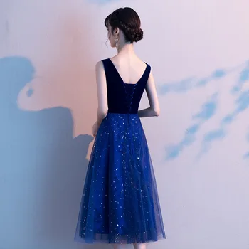 Naujas Trumpas Royal Blue Prom Dresses DongCMY 2020 Plus Size V-Kaklo, Chalatas De Soiree Tull Midi Vestidos Moterų Suknelė