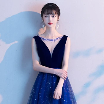 Naujas Trumpas Royal Blue Prom Dresses DongCMY 2020 Plus Size V-Kaklo, Chalatas De Soiree Tull Midi Vestidos Moterų Suknelė