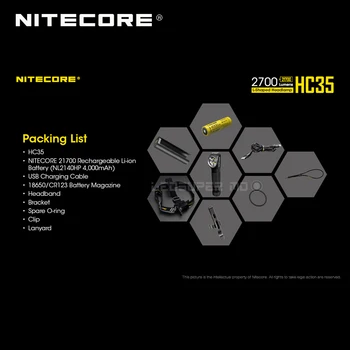 Naujos Kartos Nitecore HC35 4 x CREE XP-G3 S3 Led 21700 L-formos 2700 Liumenų Žibintai su 4000mAh Baterija