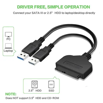Naujos USB 3.0 ar USB2.0 SATA 22Pin Adapterio Kabelis, skirtas 2.5 / 3.5 colių HDD Išorinio Maitinimo Kietajame Diske Skaičiuoklė