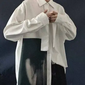 Negabaritinių Marškinėliai Vyrams Kailis 2020 Vyrai Ilgomis Rankovėmis Retro Baltus Marškinius Vyras Korėjos Aukštos Kokybės Striukės, Atsitiktinis Gatvės Marškinėliai Vyrams