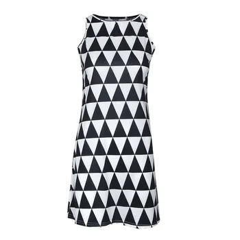 NEMOKAMAI STRUČIŲ Moterų Suknelė trikampio juoda ir balta spausdinimo Atsitiktinis Rankovių mini Orus Mados Moterų Trumpą Suknelę Vasarą