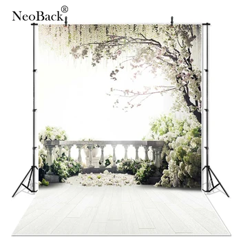 NeoBack Vinilo Pavasario Vestuvių Sodas Balta Gėlė Laiptai Nuotrauka Fone Medžio Rodinyje Portreto Studija, Fotografijos Fonas