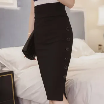 Neophil 2020 Plus Size 5XL Moterų Mados Midi Pieštuku Sijonai Elegantiškas formos dugną Padalinta Ponios Office Seksualus Slim Black Pagrindinio Sijonas S1812
