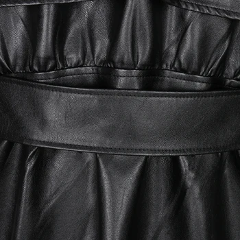 Nerazzurri mados tranšėjos paltai moterims plius dydis juodas klostuotas ilgomis rankovėmis su gobtuvu rudenį dirbtiniais odinė striukė moterims 5xl 6xl 7xl