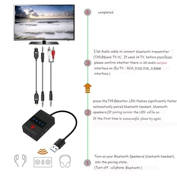 Nešiojamų Bluetooth 5.0 TV Siųstuvas A2DP Stereo Audio Optinis SPDIF Toslink RCA, Aux-3,5 mm USB Muzikos Adapteris TV, PC, XBOX PS4