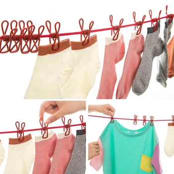 Nešiojamų Elastinga Patvarus Clothesline Pakaba Liniją su 12 Įrašus Naudoti Namuose Keliauja Lauko Stovyklavimo Įranga