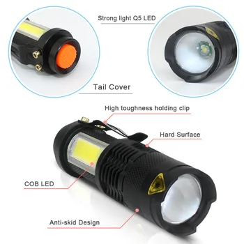 Nešiojamų Mini LED Žibintuvėlis Q5 COB Darbo Lempa Vandeniui LED Žibintuvėlis Zoom Žibintuvėlis, Itin Ryškių Žibintų Naudojimo 14500 / AA Baterijos
