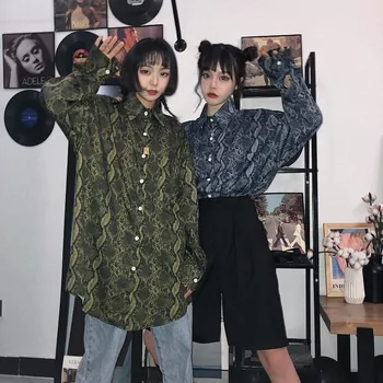NiceMix Harajuku Streetwear Korėjos Moterys Žmogus, Negabaritinių Gyvatė Punk Mados Gotikos Ilgomis Rankovėmis Palaidinė Top Marškinėliai Blusas Boho Vintag