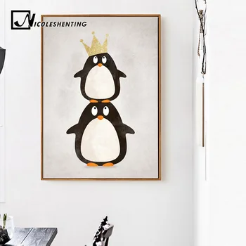 NICOLESHENTING Animacinių filmų Pingvinas Gyvūnų Minimalistinio Drobės Plakatas Šiaurės šalių Meno Tapybos Sienos Nuotrauka Modernių Vaikų Kambario Dekoravimas