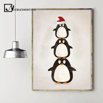 NICOLESHENTING Animacinių filmų Pingvinas Gyvūnų Minimalistinio Drobės Plakatas Šiaurės šalių Meno Tapybos Sienos Nuotrauka Modernių Vaikų Kambario Dekoravimas