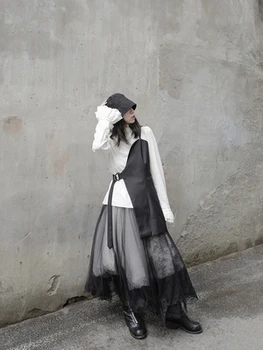 Nišą dizaineris tamsiai gotikos juoda liemenė parduotuvė mados moterų Japonijos vest liemenė