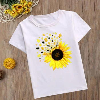 Nuo 2 Iki 14 Animacinių filmų Sunflowerr Dizaino Vaikų Juokingi marškinėliai Berniukams/mergaitėms Mielas Viršūnes Tees Vaikams Laisvalaikio Drabužiai, Kūdikių Juoda Balta