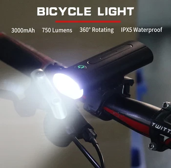 Nuoma Didelio šviesos Žibintų 750 Liumenų Ryškumo LED Šviesos 3000mAh Lauko Dviračių MTB KELIŲ Dviračių Žibintai, Sukasi 360 Laikiklis