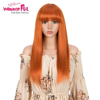 Nuostabus Žmogaus Plaukų Perukai Orange Tiesūs Plaukai, Perukai Su Kirpčiukais Moterims Spalvos Brazilijos Plaukų Gamtos Cosplay Bob Perukas