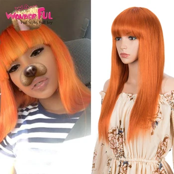 Nuostabus Žmogaus Plaukų Perukai Orange Tiesūs Plaukai, Perukai Su Kirpčiukais Moterims Spalvos Brazilijos Plaukų Gamtos Cosplay Bob Perukas