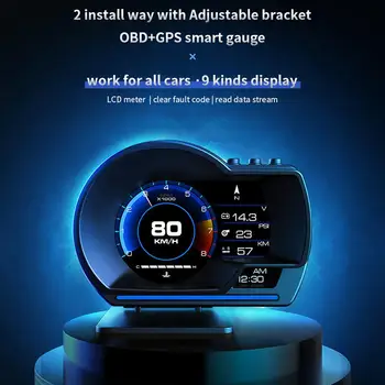 OBD+GPS Dual Sistema, Head-up Display Automobilį Pasukti HUD Su Signalizacijos Atmosfera Šviesos 100KPA/VSI Gps Spidometras Automobilio Greitis Projektorius