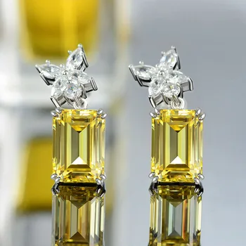OEVAS 5A+ Geltona Cirkonis Stud Auskarai moterims Aukštos kokybės 925 Sterlingas Sidabro Kibirkšties CZ Gėlių Auskarai, Vestuviniai papuošalai