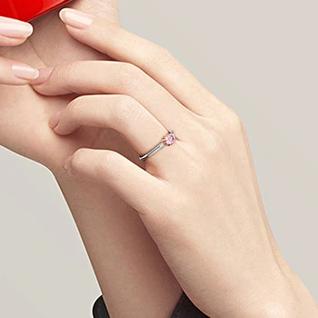 OEVAS Nekilnojamojo 925 Sterlingas Sidabro 5.5 MM Imituojamas Pink Diamond Vestuvių žiedai moterų Aukščiausios kokybės Uždegimo Šaliai, papuošalai, Dovanos