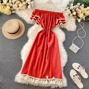 Off peties seksualus vasaros suknelės Moterims, etninio stiliaus suknelė su kutais oranžinės spalvos Elegantiškas atostogų prarasti paplūdimys maxi suknelės