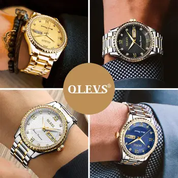 OLEVS didelis laikrodžiai vyrams prabangos prekės deimanto stiliaus kvarcinis žiūrėti vyrams, juoda ir aukso laikrodis vyrams, vandeniui mens dienų 2020 m.