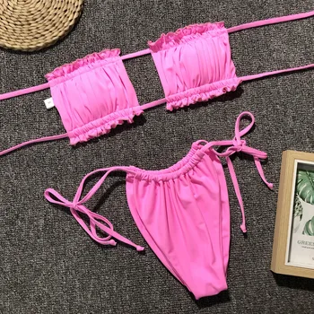 OMKAGI Bandeau Bikini 2021 maudymosi kostiumėlis Moterims maudymosi Kostiumėliai, Biquinis Sexy Push Up Plaukimo Maudymosi Kostiumas, Paplūdimio Micro Bikini Komplektas