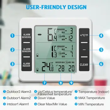 ORIA LCD Belaidžio Skaitmeninis Termometras Šaldytuvo Nuotolinio Valdymo Virtuvė Temperatūros Termometras Patalpų Lauke su Signalizacija