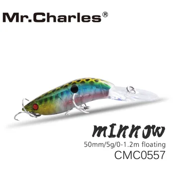 P. Charles CMC0557 Žvejybos Masalas, 50mm/5g 0-1.2 m Plūduriuojantis Kokybės Profesionalus Pieštukas Sunku Masalas 3D Akis Crankbait