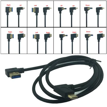 Paauksuoti 90 laipsnių AUKŠTYN Žemyn Kampu USB 3.0 Male su USB3.1 Tipas-C, Vyrų Down /Up Kampas USB Duomenų Sync & Charge Cable Jungtis