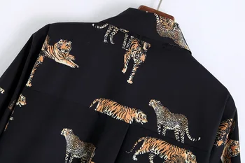 Palaidi Ilgi Marškinėliai Moterims 2019 m. Rudenį Naujų Mados ir Tigras, Leopardas Spaudiniai ilgomis Rankovėmis Šiuolaikinės Mergina Atsitiktinis Gyvūnų Marškiniai