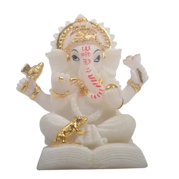 Palaiminimo Statula Viešpaties Ganesh Dramblys Indų Dievas Dervos Balta Mažųjų Skulptūrų Ornamentu
