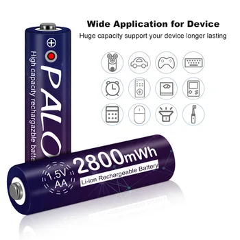 PALO 1,5 V AA Įkraunamas Li-ion Baterija 2800mWh nuolatinė Įtampa 1,5 V Ličio Baterija su LED Šviesos Kamera, Žibintuvėlis Žaislai