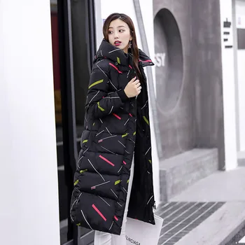 Parko moteris pagrindinio striukės 2019 gobtuvu šiltas medvilnės outwear moterų žiemos striukės moterų kailis ilgas, plonas spausdinti moteris žemyn striukės