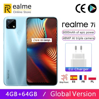 Pasaulinė Versija Realme 7i 7 i 4 GB 64GB Išmanųjį telefoną MTK Gel G85 6.5 Colių Ekranas 48MP AI Triple Kamera 18W Greito Įkrovimo 6000mAh